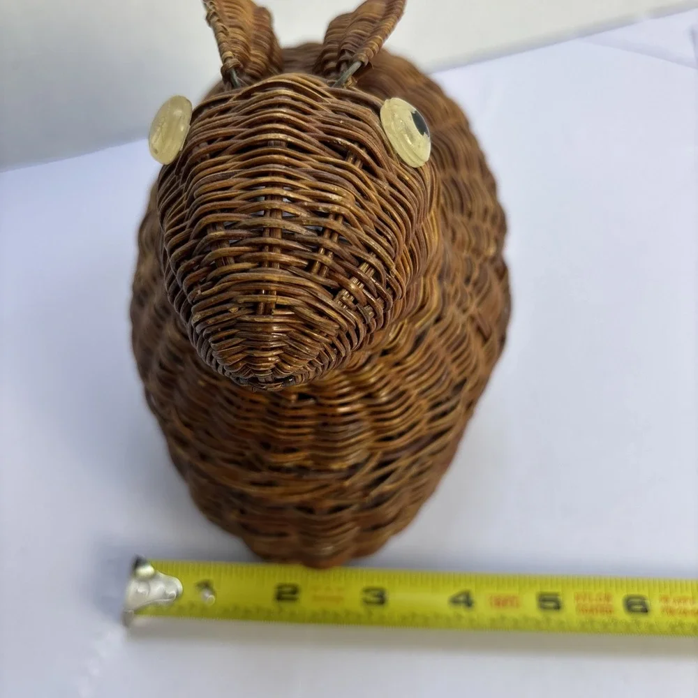 Bunny Rabbit Figural Basket Vtg Brown Wicker Woven‎ Rattan Storage Decorative 7